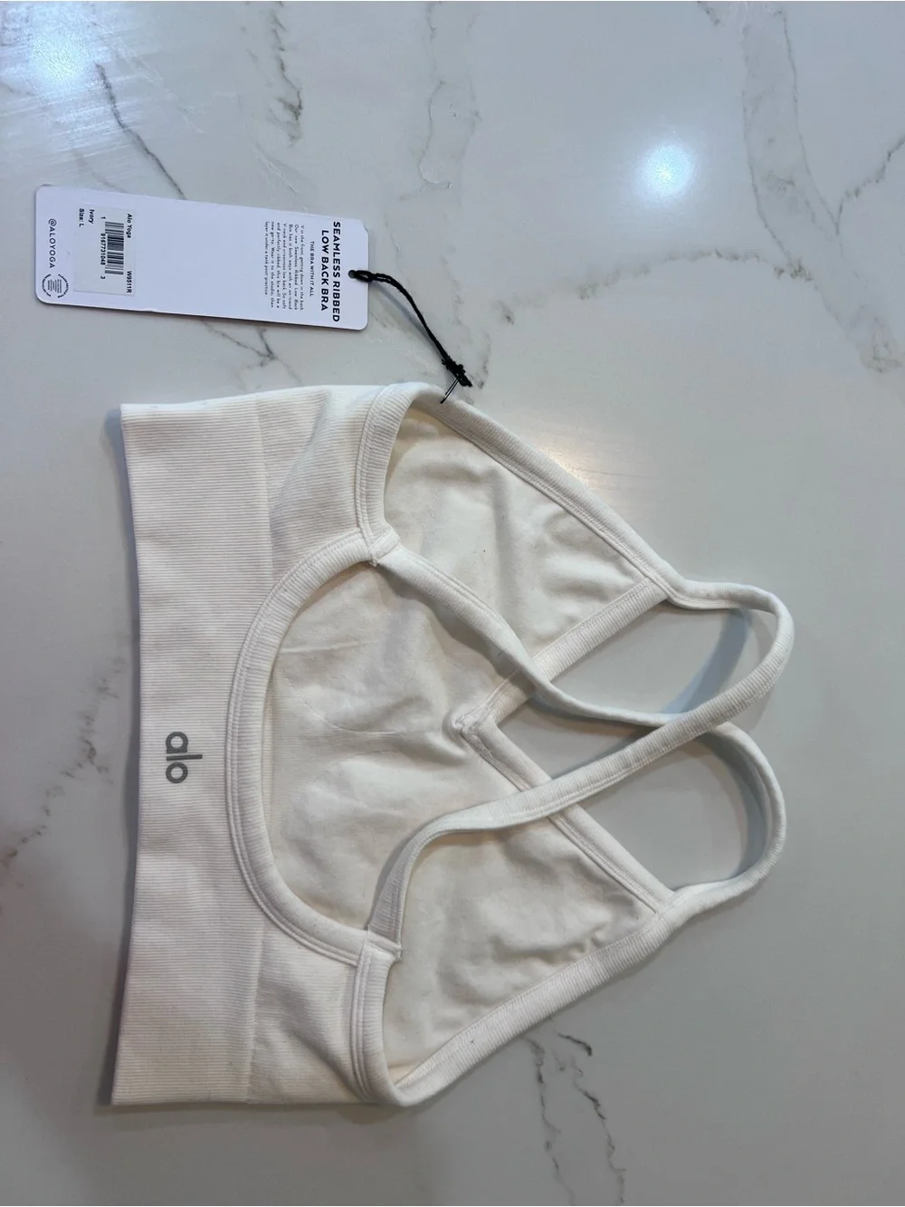 ALO Yoga Cream Ribbed Strappy Sports Bra - Picture 2 of 2